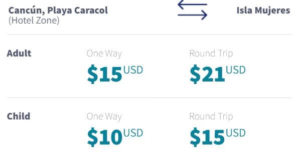 fares ferry ultramar cancun to isla mujeres